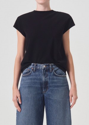 Agolde Bryce Shoulder Pad Tee Black | 864295-QSO