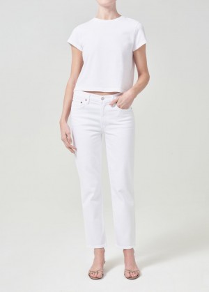 Agolde Kye Mid Rise Straight Crop STRETCH Cream | 854237-JSZ