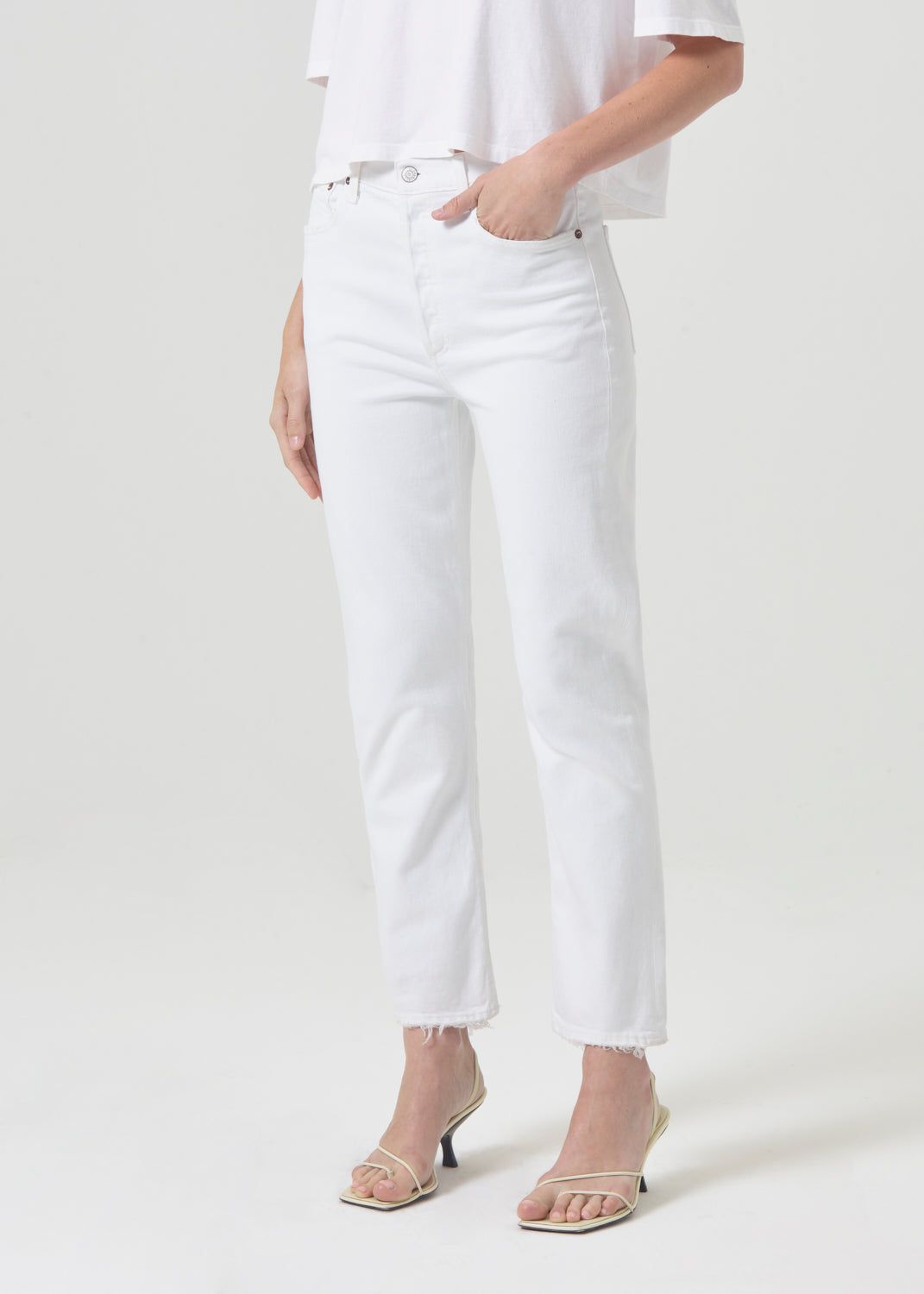 Agolde Riley High Rise Straight Crop Stretch Cream | 708423-JCA