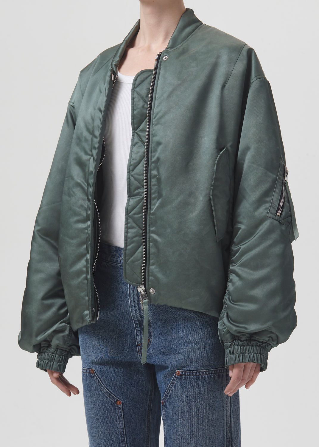 Agolde Shoreditch Ski Club Nisa Bomber Jacket Grey Green | 238567-AZT