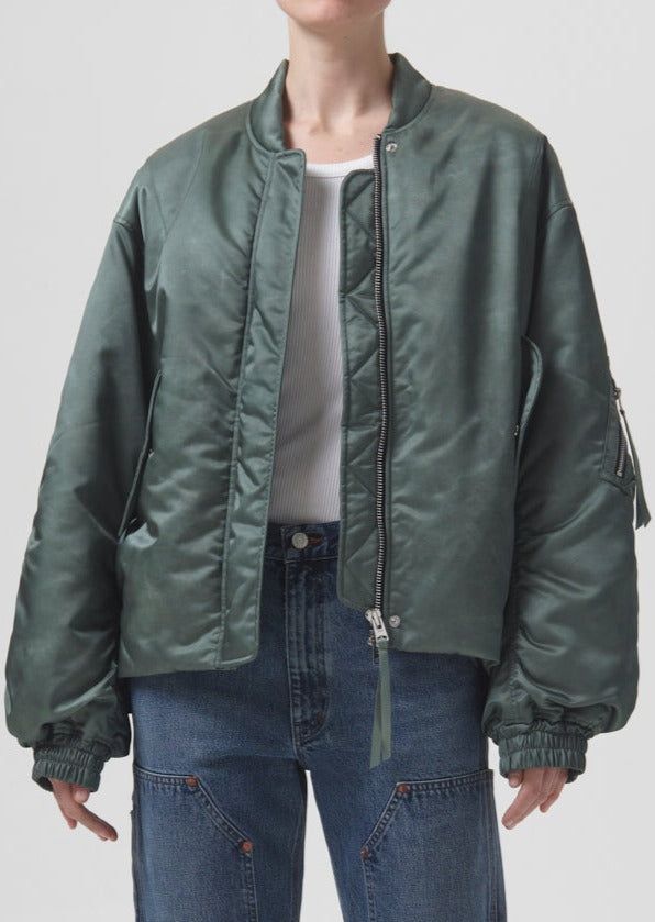 Agolde Shoreditch Ski Club Nisa Bomber Jacket Grey Green | 238567-AZT